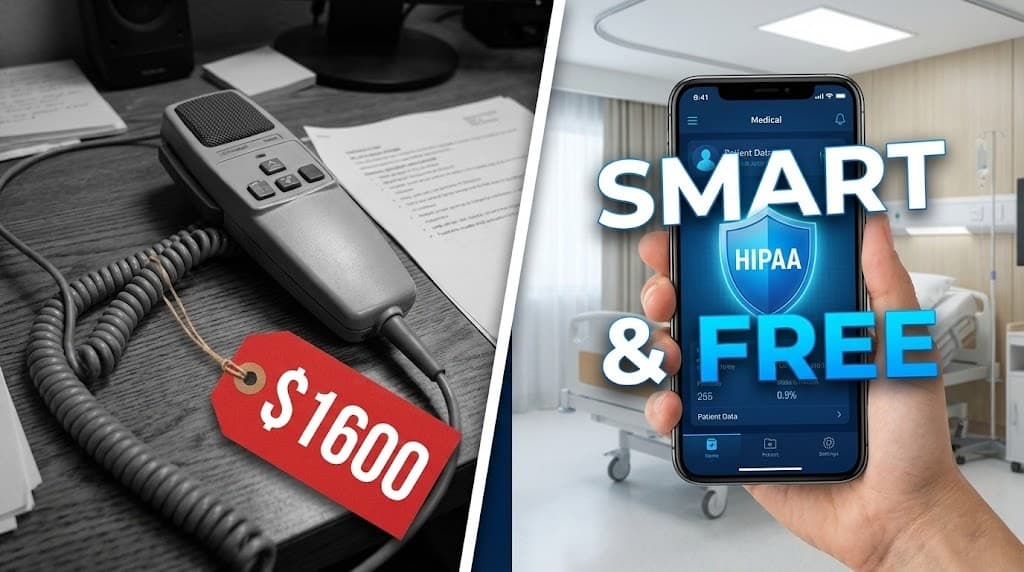 Doctor using iPhone for clinical notes in a hospital corridor