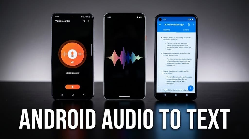 A comparison of Samsung Voice Recorder, Pixel Recorder and UserRecaply on Android screens